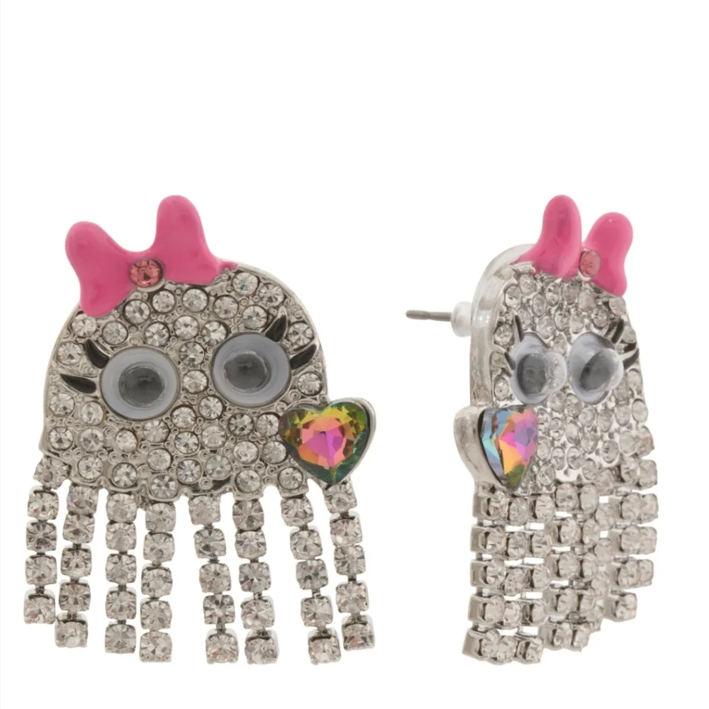Betsey Johnson Ghost Fringe drop earrings! NWT! - Picture 2 of 9